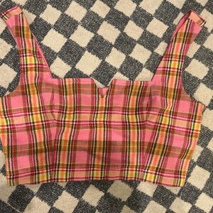 Anthropologie Maeve Structured Pink Plaid Corset Top